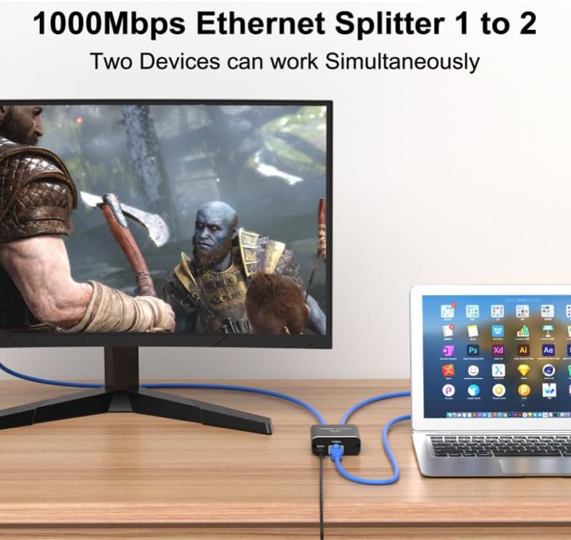 CN Gigabit Ethernet Splitter 1 to 2 - Network Internet Splitter Adapter with USB Power Cable, RJ45 1000Mbps High Speed for Cat 5/5e/6/7/8 Cable [2 Devices Networked Simultaneously] - Image 4